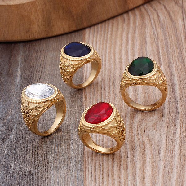 Wholesale Silver/Gold Gemstone Ring For Men Stainless Steel Luxury Fashion Rings For Male Jewelry 2018