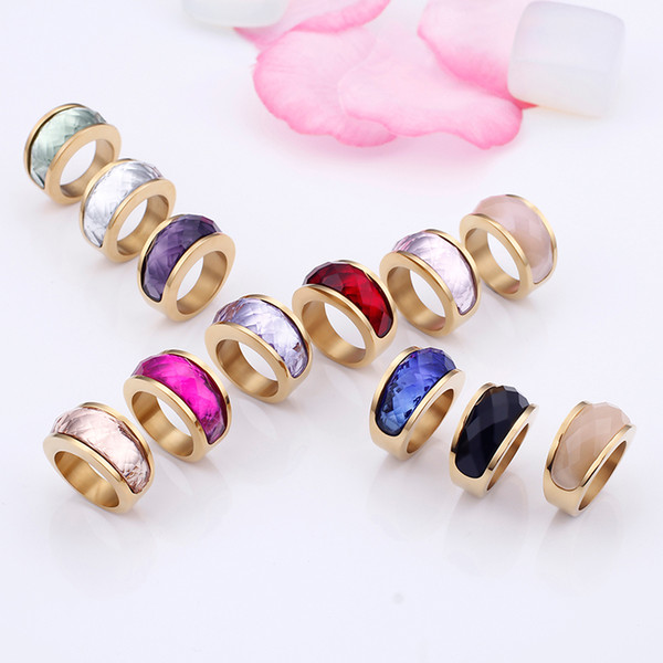 Wholesale Western Style Color Gemstone Ring For Women Female Stainless Steel Silver/Gold Beautiful Crystal Ring For Girls