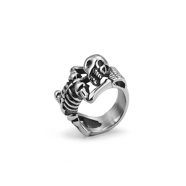 Wholesale Stainless Steel Skeleton Ring For Men Male Silver Fashion Trendy Skull Rings For Man 2018