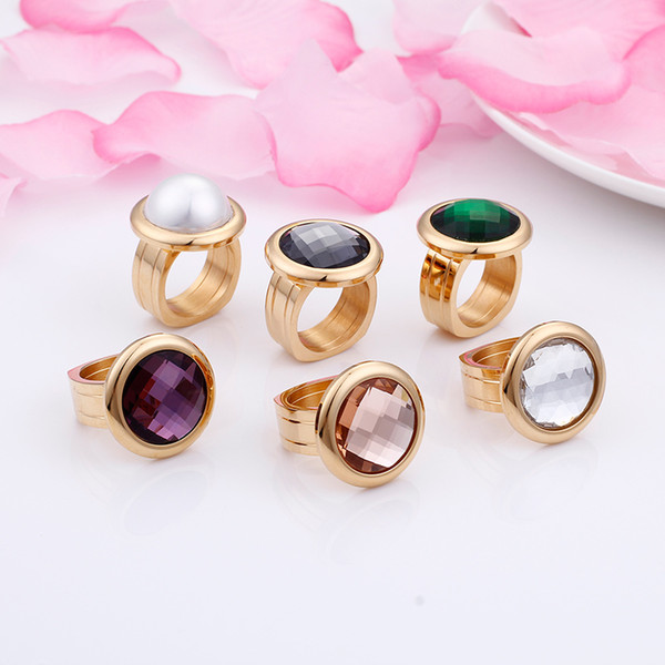 Wholesale Beautiful Gemstone Ring For Women Female Stainless Steel Silver/Gold Crystal Ring For Girls 2018