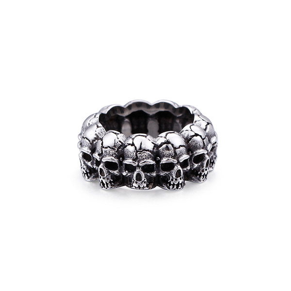 Wholesale Stainless Steel Skull Heads Ring For Men Male Silver Fashion Punk Ghost Head Rings 2018