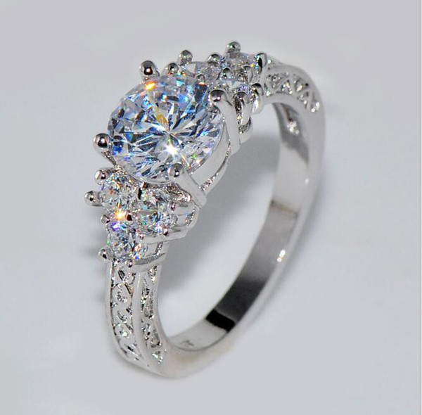 Quality Solitaire Zircon Diamond Engagement Silver Ring 8mm Stone 6,7,8,9,10 Size Available