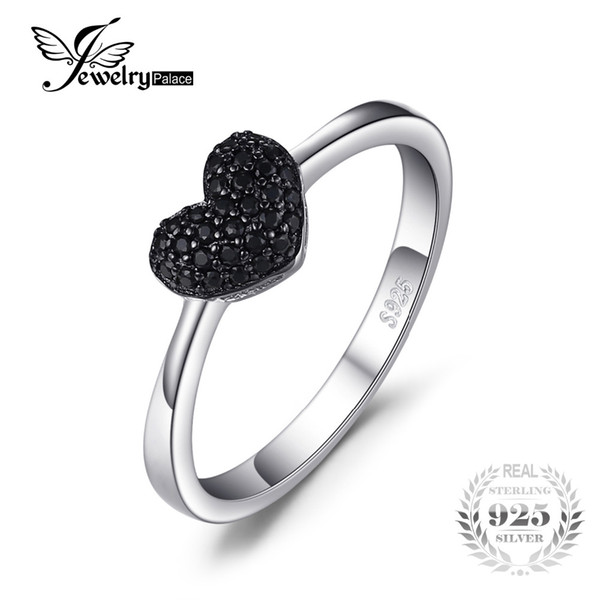 JewelryPalace Fashion 0.14ct Natural Black Spinel Love Heart Rings For Women 100% 925 Sterling Silver Wedding Gifts Fine Jewelry