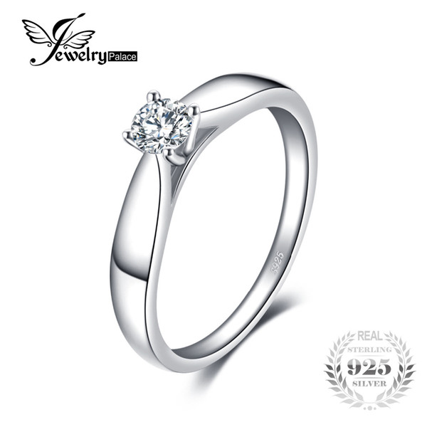 JewelryPalace Lovely 0.2ct Engagement Solitaire Ring Genuine 925 Sterling Silver Rhodium Plated Jewelry For Girl