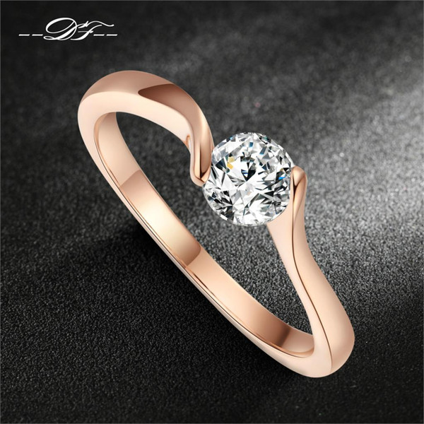 Cubic Zirconia Engagement Finger Rings Rose Gold Color Fashion Brand CZ Stone Wedding Crystal Jewelry For Women DFR239