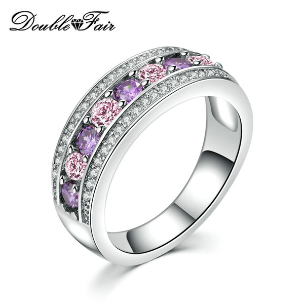 Fashion Cocktail Party Women Rings Silver Color Purple Crystals Bijoux Cubic Zirconia Ring jewelry Chirstmas Gift DFR585