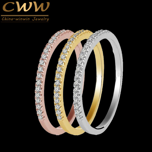 CWWZircons 3 pcs Mix Colors Women CZ Stones Engagement Wedding Rings Set Rose Gold Color Fashion Famous Brand Ring Jewelry R093