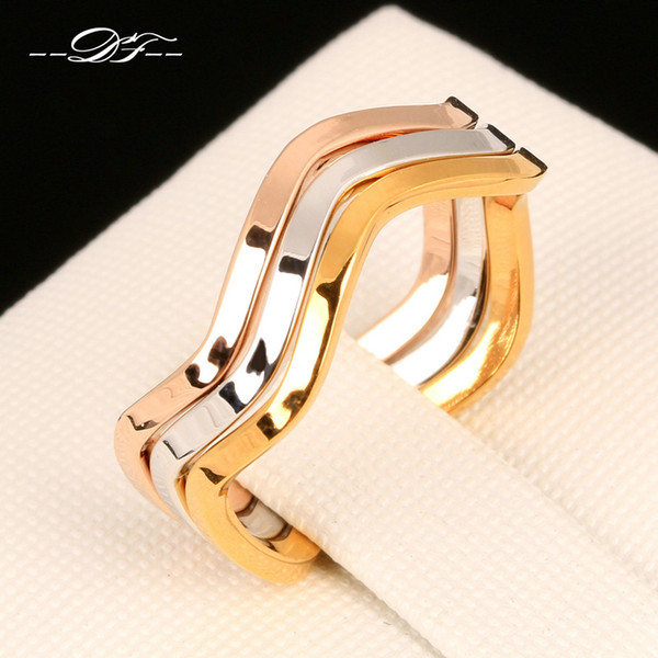 Simple Style 3 Color Rounds Wave Rings Rose Gold Color Fashion Brand Rock Jewellery/Jewelry For Women Wholesale DFR178