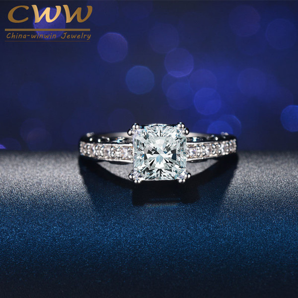 CWWZircons Luxury Womens Rings Jewelry Princess Cut Square CZ Engagement Wedding Rings With Cubic Zirconia Stones R001