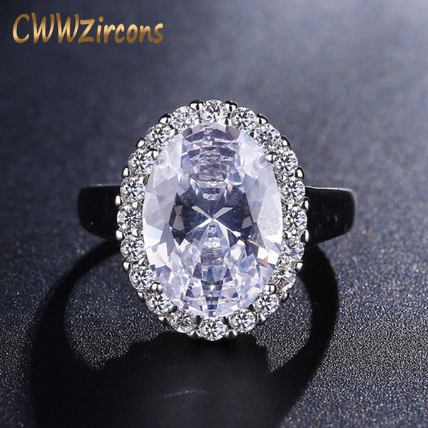 CWWZircons Brand Halo Engagement Rings Stunning Big 6 Oval Egg CZ And Micro Cubic Zirconia Fashion Wedding Ring R071