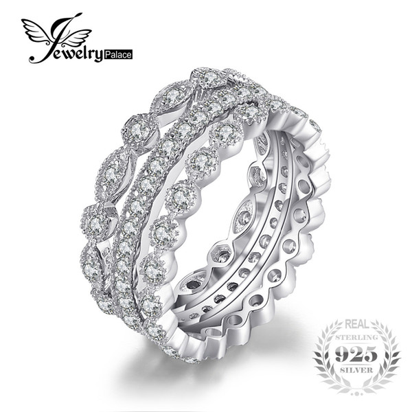 JewelryPalace Fashion 2.15ct Cubic Zirconia 3 Eternity Band Rings For Women Pure 925 Sterling Silver Ring Fashion Newes Jewelry