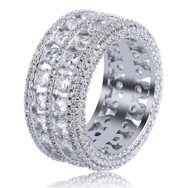 New Brand Designer Men Rings Luxury Bling 18K Gold Plated Cubic Zirconia Ring Fashion Hip Hop Rings Fine Jewelry High Quality