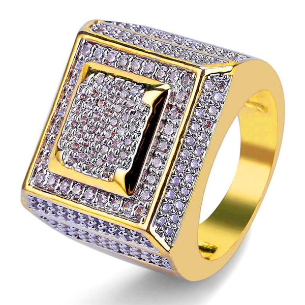 Fashion Brand Male Rings High Quality Luxury Design 18K Gold Plated Cubic Zirconia Rings Hot Style Men Hip Hop Ring Fine Jewelry