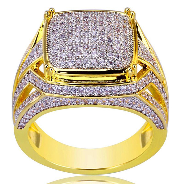 Fashion Brand 18K Gold Plated Zircon Rings For Men High Quality Luxury Design Hiphop CZ Ring Bling Ice Out Cubic Zircon Jewelry