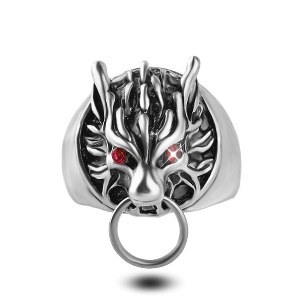 silver plated vintage alloy children game Final Fantasy Cloud Strife red eyes wolf ring Dragon ring Wolf head rings men jewelry 2017 j442