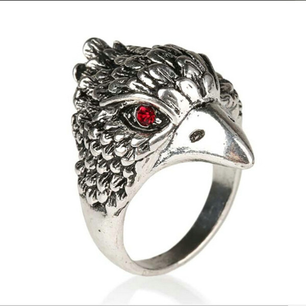 Jewelry Vintage Silver Plated Alloy Wedding red black rhinestone eyes ring children Falcon eagle ring Vulture Hawk Rings For Women 2017 j230