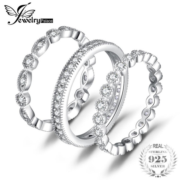 Jewelrypalace Fashion 2.15ct Cubic Zirconia 3 Eternity Band Rings For Women Pure 925 Sterling Silver Ring Fashion Newes Jewelry Q190416