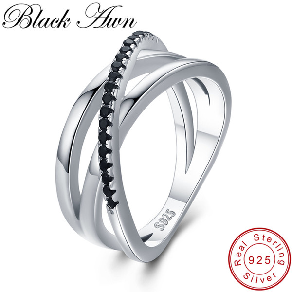 [black Awn] Vintage 3.9g 925 Sterling Silver Fine Jewelry Bague Row Black Spinel Wedding Rings For Women G006 Q190416