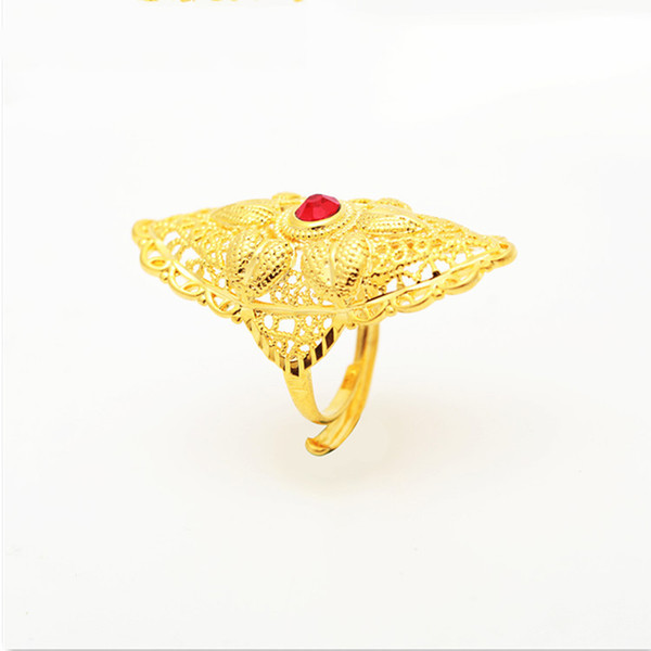 24K Gold Plated Jewelry Rings for Women Head Finger Rings Jewelry with Red Gemstone Ladies Finger Rings for Wedding Mother's Day