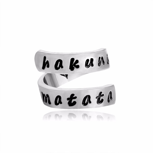 Hakuna Matata Lion King Twisted letter Ring Silver Hand Stamped Opening Jewelry Double layer Aluminum Ring Gift For Women Men