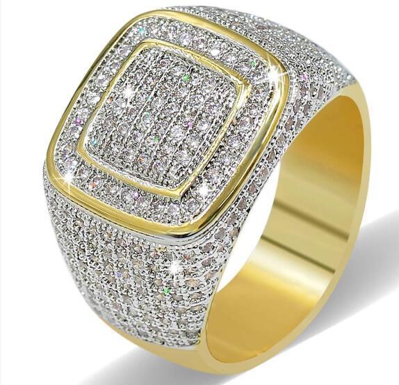 New Fashion Design Hiphop Rings Hot Luxury Gold Plated Full Diamond Jewelry Men's Hip Hop Ring Street Accessories