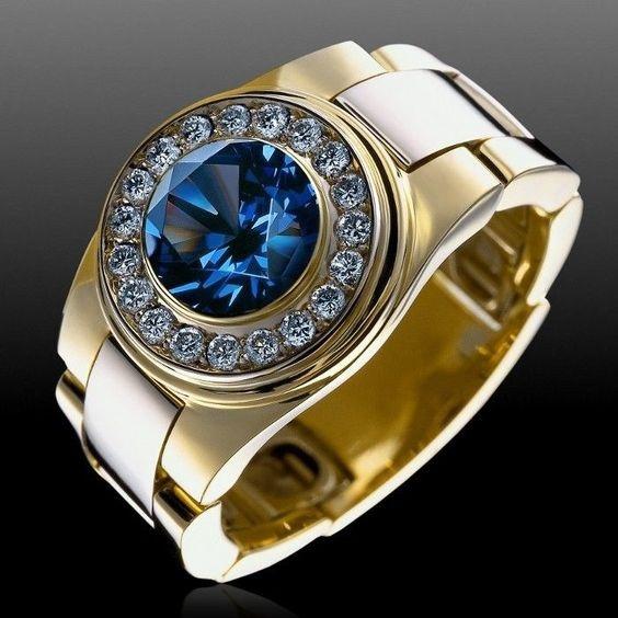 Fashion Jewelry Filled Round Cut Natural Blue Sapphire Gemstone Mens Wedding Engagement Ring AAA CZ Band Size 6-11 409