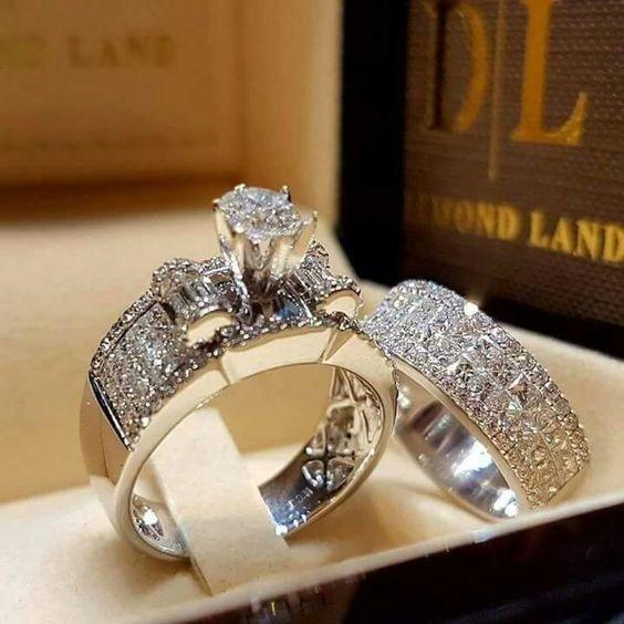 2pcs/Set Exquisite Rings Fashion Jewelry Solid Jewelry Women Ring Natural Zircon Diamond Gemstones Birthstone Anniversary Size 6-10 407