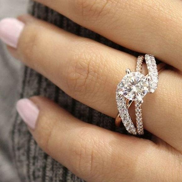 Exquisite Ring Round White Sapphire Accross Diamond Jewelry Anniversary Proposal Gift Party Bridal Engagement Wedding Band Rings 386