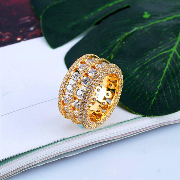 Hot Sales Brand Designer Men Rings Luxury Bling 18K Gold Plated Cubic Zirconia Ring Fashion Hip Hop Rings Fine Jewelry