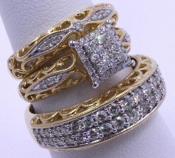 Gorgeous Jewelry Two-tone Birthstone Ring Bridal Wedding Party Ring Set Size 6-10 393