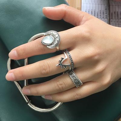 4pcs/set Vintage Finger Rings Set Fashion Beach Jewelry Anel Anillos Bohemian Antique Statement Moon Midi Ring Carved