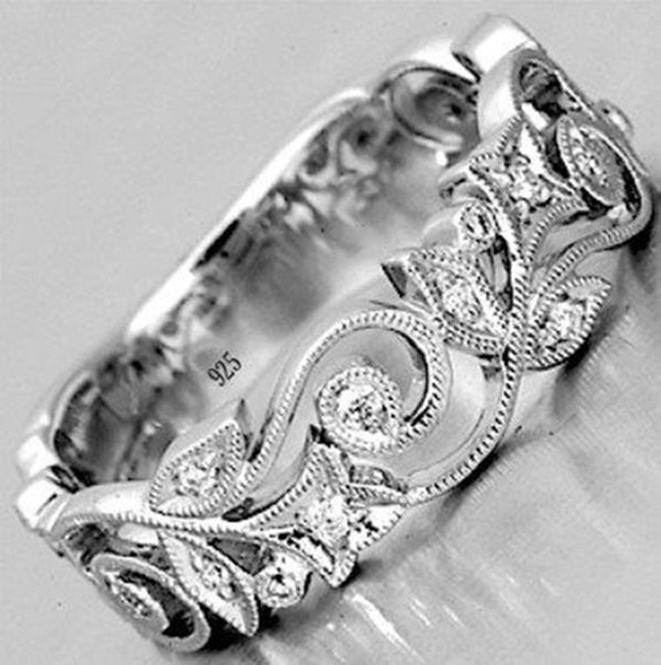 Exquisite Charm Women's Floral Ring Diamond Flower Lucky Vine Leaf Cocktail Jewelry Proposal Gift Rings Bridal Wedding Band Size 6 7 8 9 10