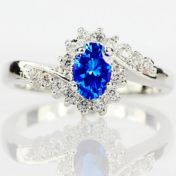 Exquisite 925 Sterling Silver Natural Sapphire Gemstones Birthstone Bride Princess Wedding Engagement Strange Ring Size 6 7 8 9