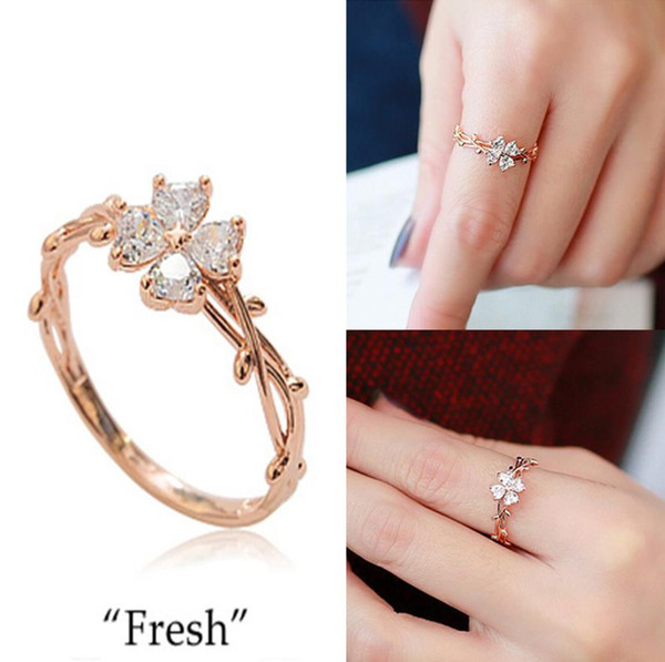 Women Fashion Ring Twine Crystal Flower Fine Ring