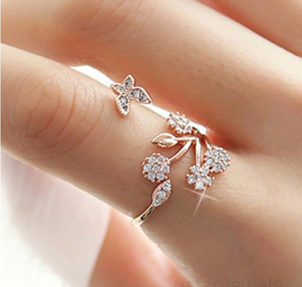 fashion women ring Adjustable Size Butterfly Trees Engagement Ring for Color: Silver, Rose Gold