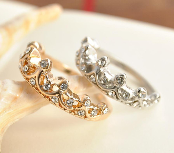 fashion jewelry US4-US9 Sterling Silver Filled Ring CZ Queen Crown Princess Wedding Zirconia Valentine\u0027s Gift