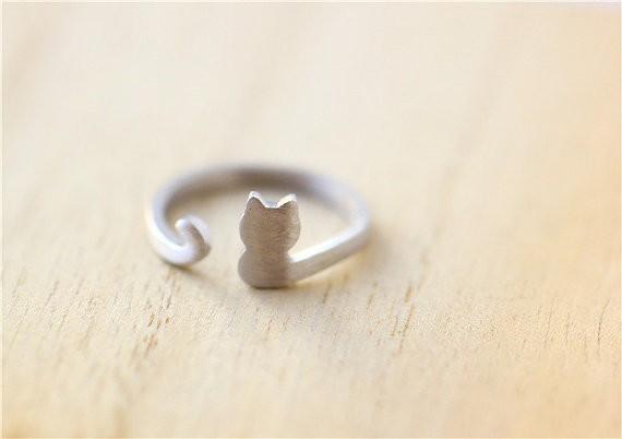 N cute kitten adjustable cat tail ring simple animal cat charm ring lady pet ring for little princess wedding lucky happy jewelry