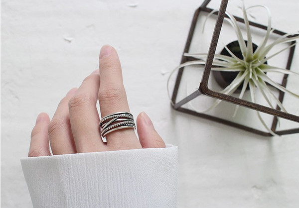 S925 Sterling Silver Ring Multi-Layer Twist Retro Ring