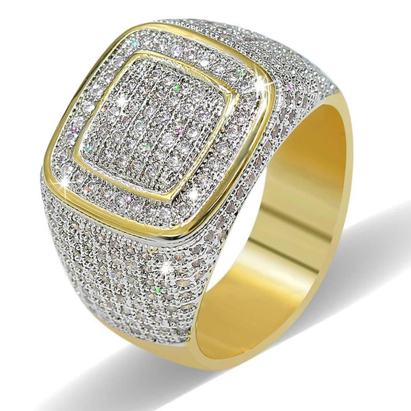 Fashion Design Hiphop Rings Hot Style Luxury Gold Plated Full Diamond Jewelry Men's Hip Hop Ring Street Accessories