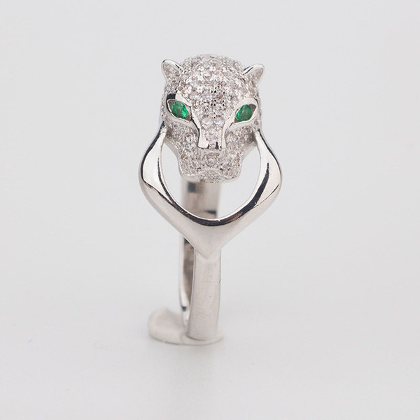 Cheetah Exquisite Rings Full Diamond Animals Head Design Ring Luxury Silver Casual Rings Fashion Wedding Ring Fine Jewelry Lover Gift