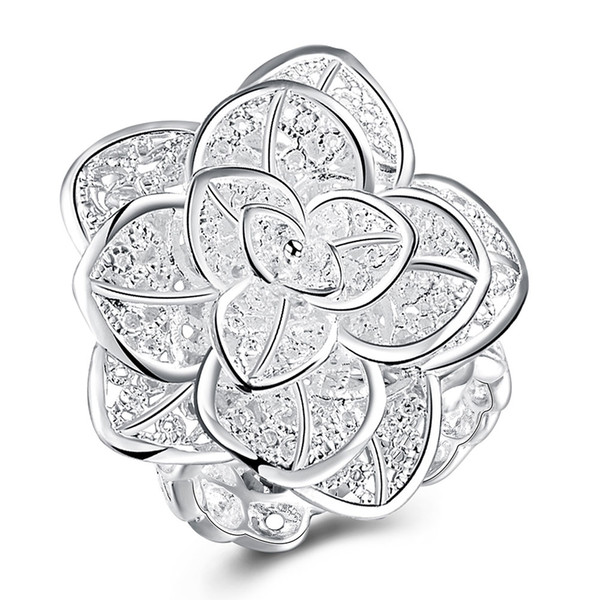 Free shipping Wholesale 925 Sterling Silver Plated Fashion three-layer flower ring Jewelry LKNSPCR116