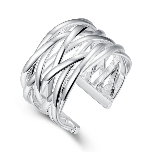 Free shipping Wholesale 925 Sterling Silver Plated Fashion Braided ring - Opening Jewelry LKNSPCR022