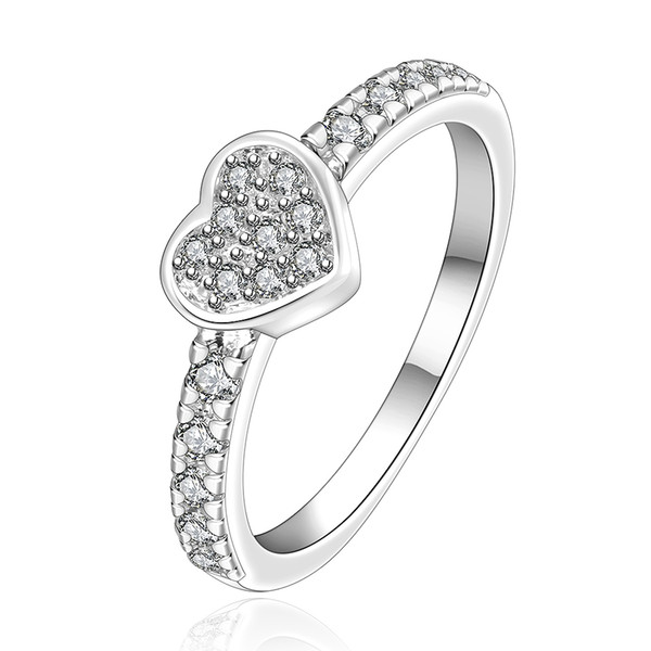 Free shipping Wholesale 925 Sterling Silver Plated Fashion inlay stone Single heart ring Jewelry LKNSPCR161