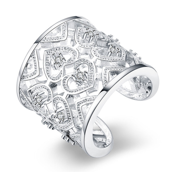 Free shipping Wholesale 925 Sterling Silver Plated Fashion Multi - Silver - inlaid stone ring opening Jewelry LKNSPCR106