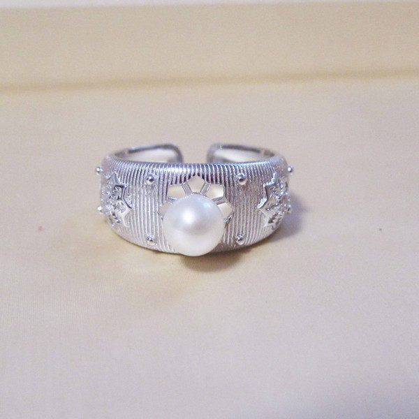 1 pc adjustable solid sterling silver ring with 6 mm round pearl,vintage banquet ring, thanks / wedding / anniversary gift