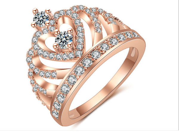 New jewelry hot style fashion Europe's top brand rose gold crown zircon ring