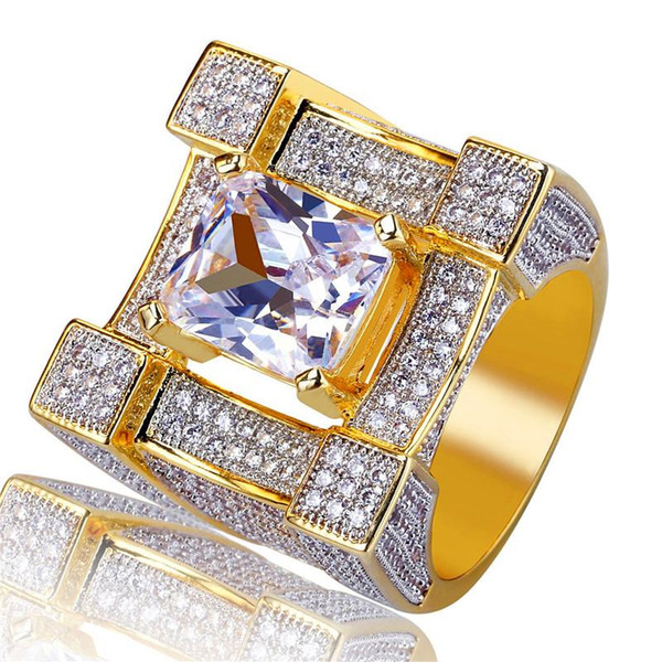 Fashion Brand Zircon Rings Mens Luxury Design 18K Gold Plated Ring Hiphop Jewelry Hip Hop Cubic Zirconia Ring High Quality