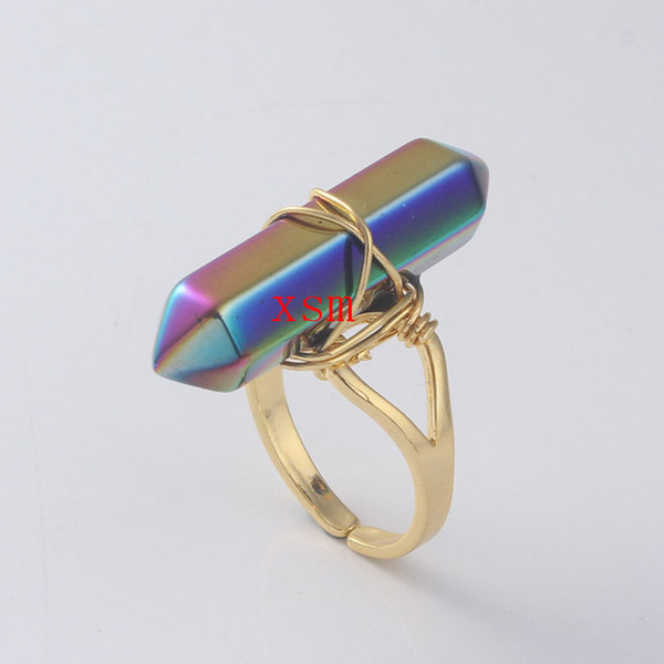 Promotion Women Ring,Natural Full Colour Hexagon Prism Crystal Ring For Women And Men Jewelry Fit Wedding Ring 10pc Free Shiping