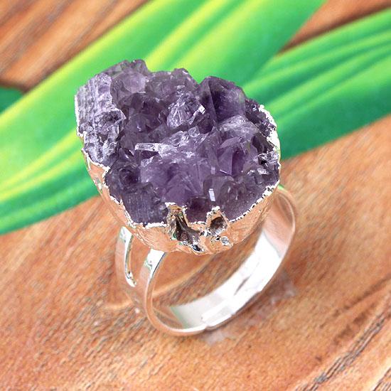 10psc New Strange Charm Different Amethyst White Crystal Geode Natural Original Stone Adjustable Rings Accessories Fashion Jewelry