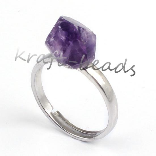 Wholesale - 10pcs Charm Charm Natural Silver Plated Amethyst Amorphous Adjustable Jewelry Ring